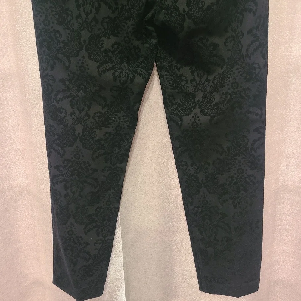 INC International‎ Concepts Black Damask Flocked Velvet Pants Womens 10 Mid Rise